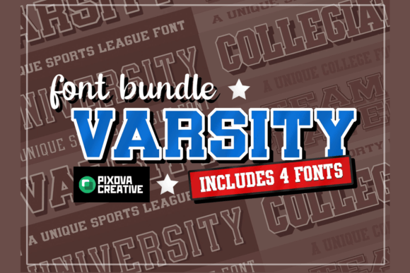Discover the Varsity College Sport Bundle: 4 Unique Sporty Serif Fonts for Creative Projects